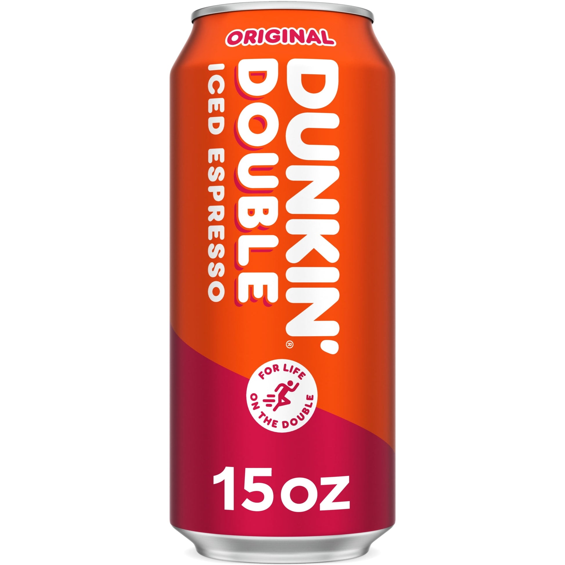 Coca Cola Dunkin’ Double Ready-to-Drink Espresso iced coffee cans, 15oz each, in a 12-pack, featuring Dunkin' Donuts branding.