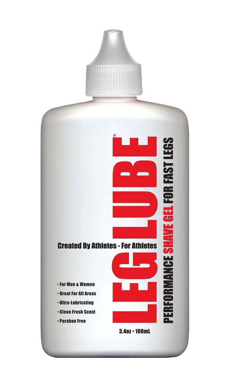 Three-pack of Leg Lube Sport shave gels for bike, swim, and triathlon, promoting smooth, hair-free legs and bikini area.