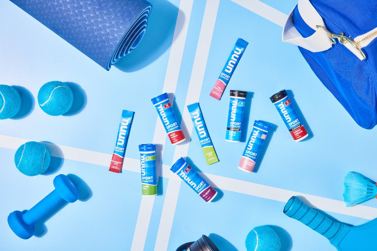 Nuun Sport electrolyte tablets by Nestlé Health Science in a single tube, gluten-free and vegan, includes magnesium, calcium, potassium.