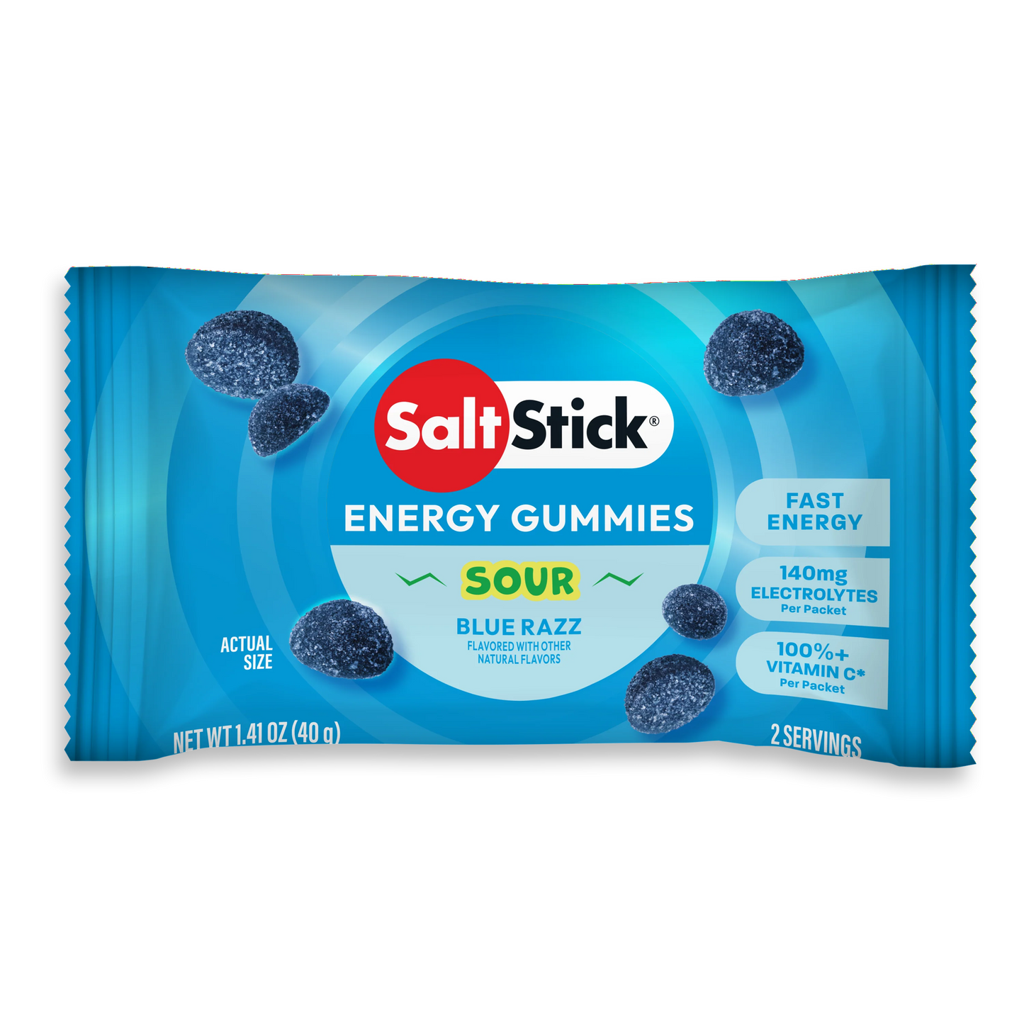 SaltStick Energy Gummies box with colorful electrolyte and carbohydrate chews for running, cycling, and endurance sports.