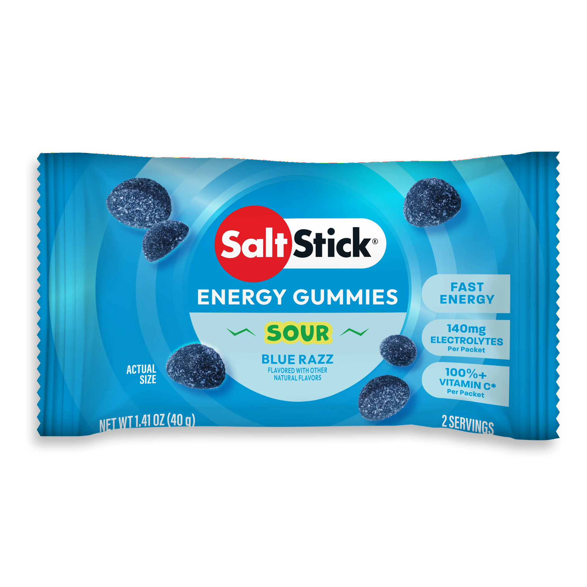 SaltStick Energy Gummies box with colorful electrolyte and carbohydrate chews for running, cycling, and endurance sports.