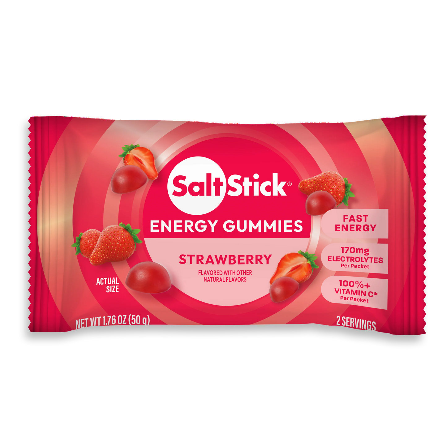 SaltStick Energy Gummies box showing colorful electrolyte and carbohydrate replacement chews for running and cycling endurance sports