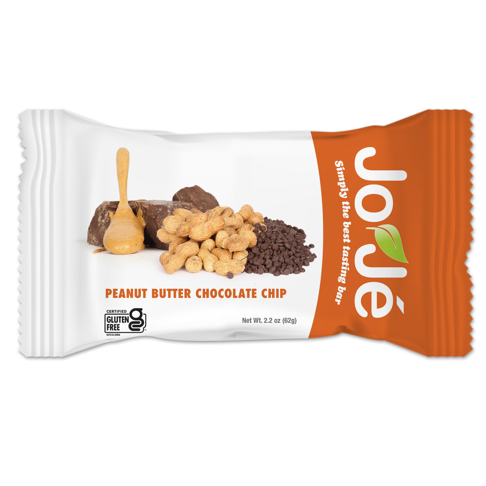Alete Active Nutrition JoJe Bars gluten-free energy bars with peanut butter and chocolate chip flavor, 12 mixed-flavor bars in a box.