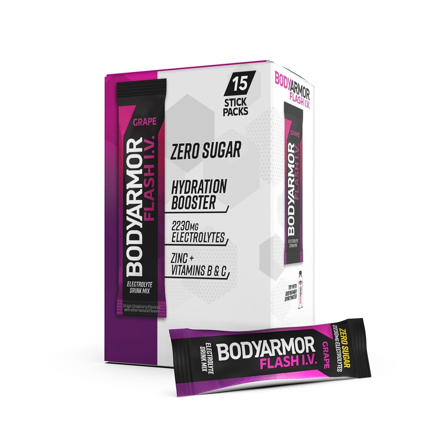 BODYARMOR Flash IV electrolyte packets in coconut water powder for hydration during workouts and travel, 15 single serve packs.