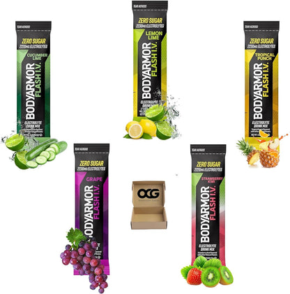 BODYARMOR Flash IV Electrolyte Packets, coconut water powder in single serve packs for hydration during workouts.