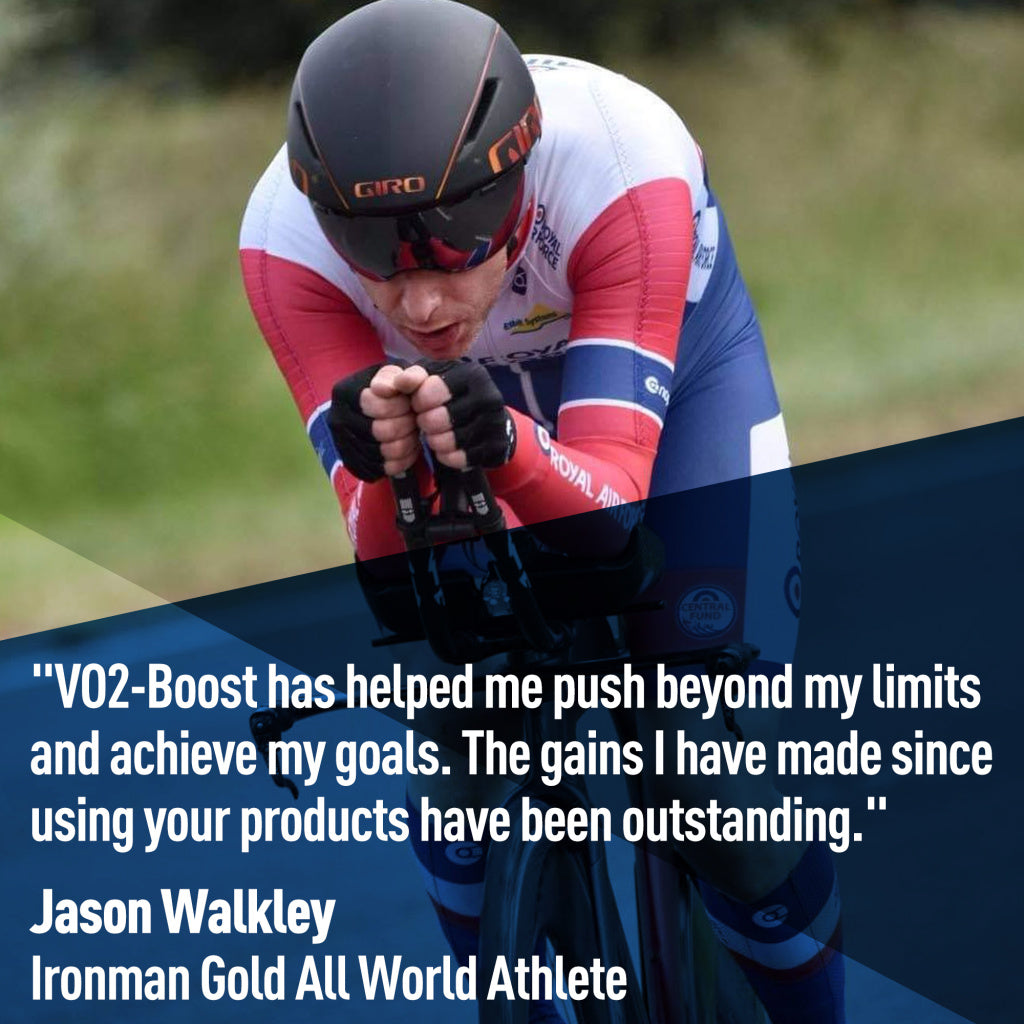 VO2-BOOST endurance supplement capsules in a bottle by BRL Sports Nutrition, showcasing the product label and packaging.