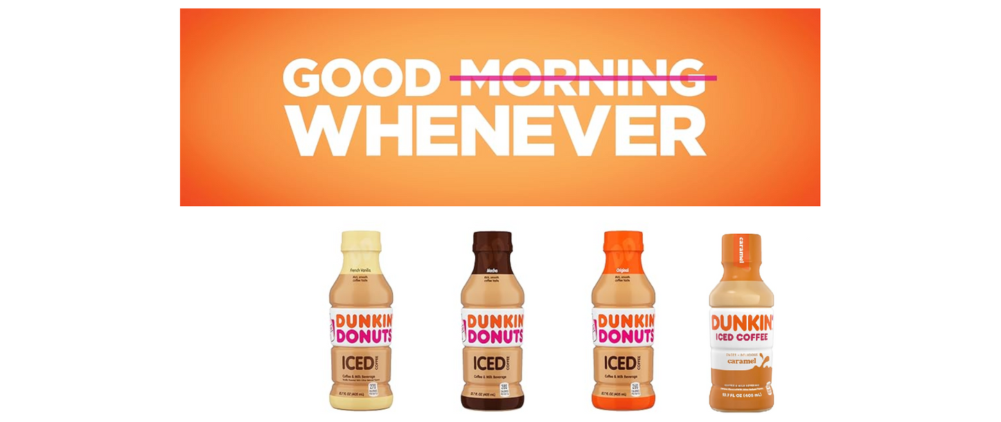 Dunkin' Donuts Iced Coffee Variety Pack with 12 bottles of brewed iced coffee in different flavors for a refreshing caffeine boost.