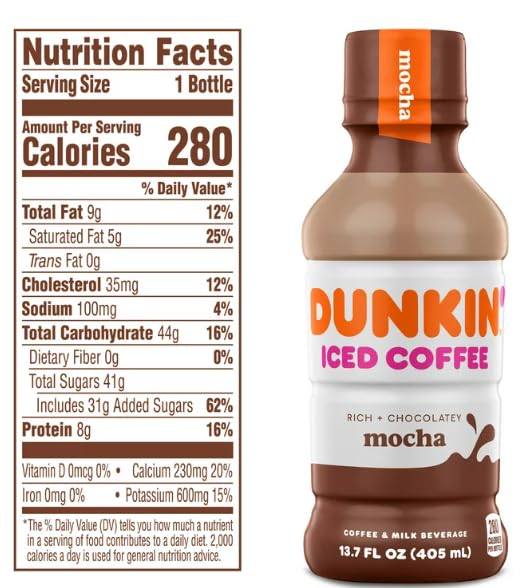 Dunkin' Donuts Iced Coffee Variety Pack with 12 bottles of chilled coffee drinks, perfect for a caffeine boost.