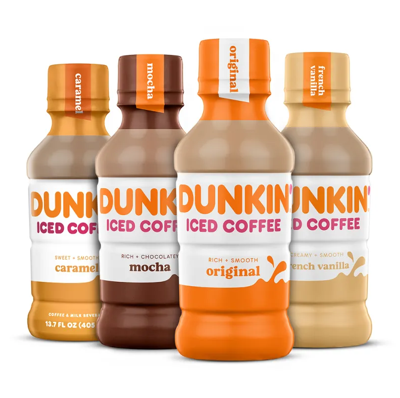Dunkin' Donuts Iced Coffee Variety Pack with 12 bottles of cold brew coffee, perfect for a caffeine boost and refreshment.
