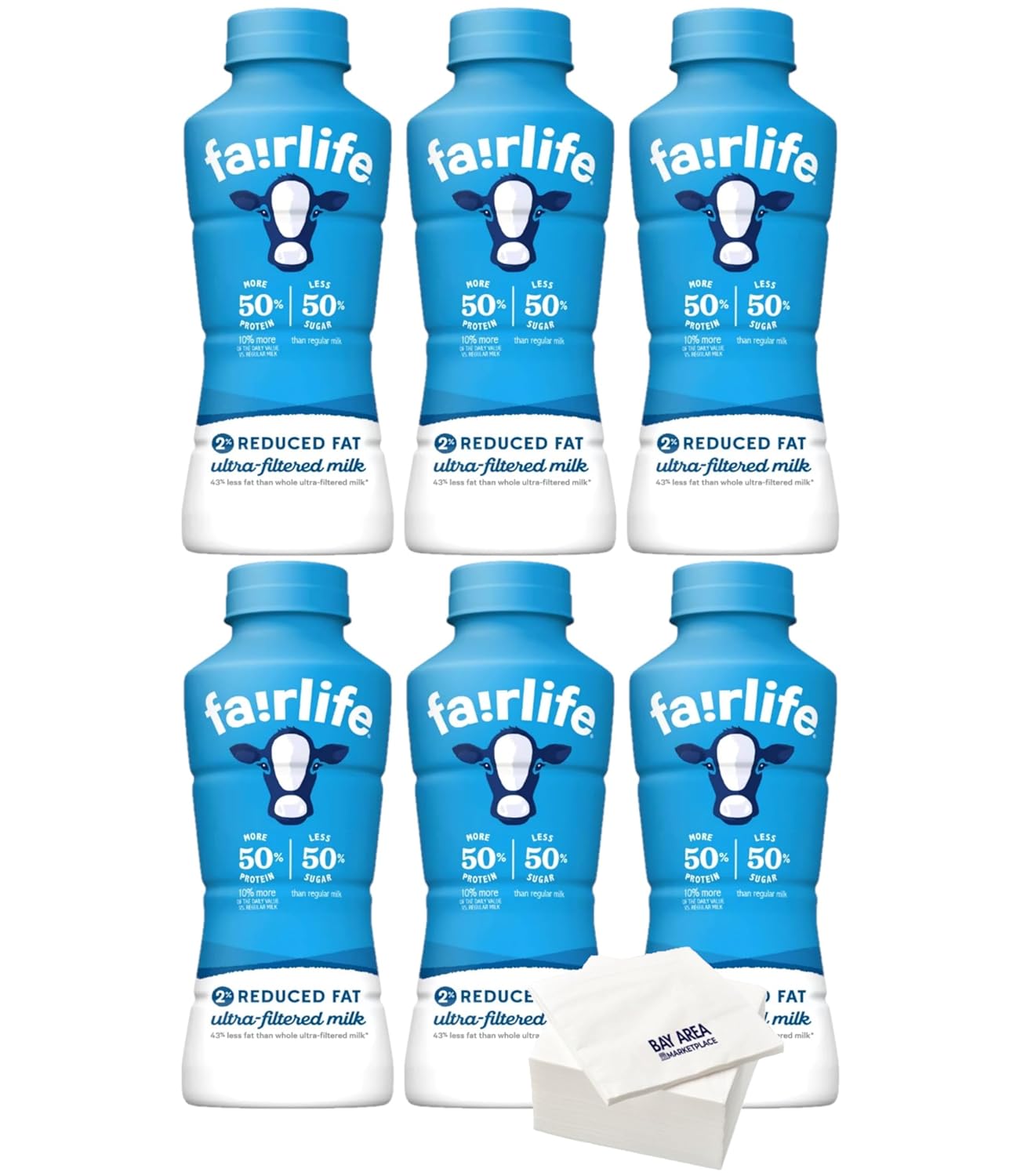 Fairlife UFM 2% Reduced Fat Milk 6-pack, featuring six 14 fl oz bottles with a plain design.