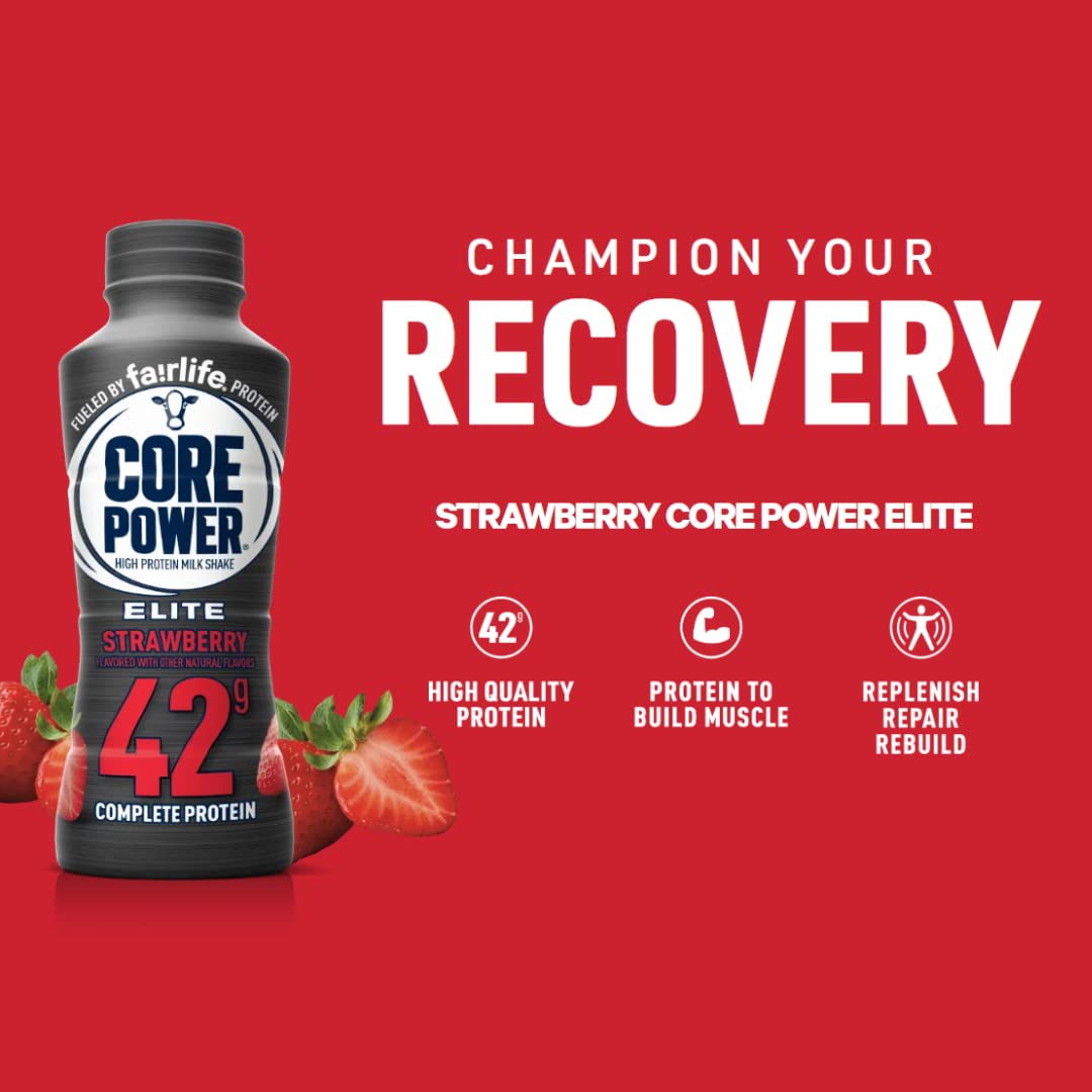 Fairlife Core Power Elite high protein milk shakes variety pack with 42g protein each, 14 fl oz, ideal for muscle recovery.