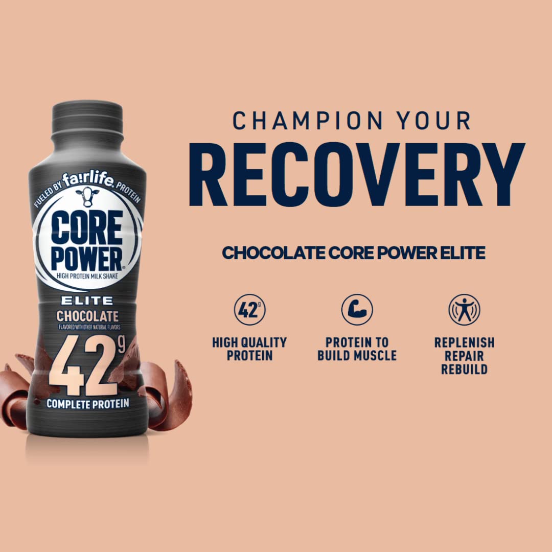 Fairlife Core Power Elite high protein milk shakes in 14 oz bottles, variety pack for muscle recovery, 6-pack ready-to-drink.