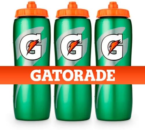 Three Gatorade premium 32oz contour-style squeeze water bottles, durable and ergonomic sports accessories in a pack.