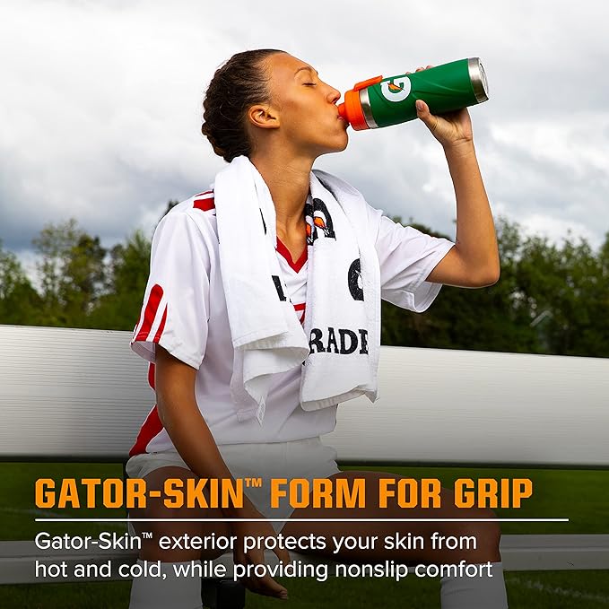 Gatorade 26oz stainless steel sport bottle with double-wall insulation, featuring a sleek design for hydration on the go.