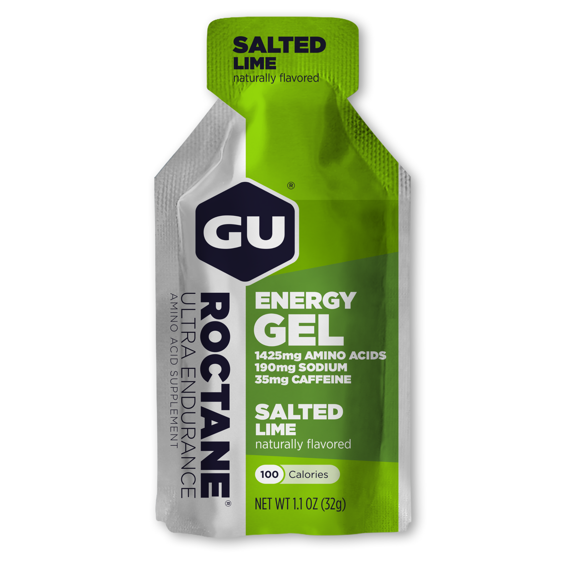 Box of 24 GU Roctane Ultra Endurance Energy Gels in 1.1oz packs, designed for sustained energy during long workouts.