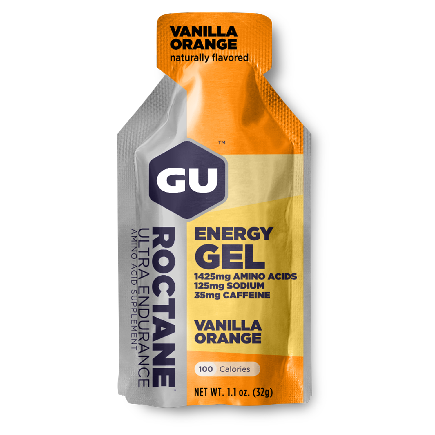 GU Energy Roctane Endurance Energy Gel pack showing 24 individual gel packets in a box for sustained athletic energy.