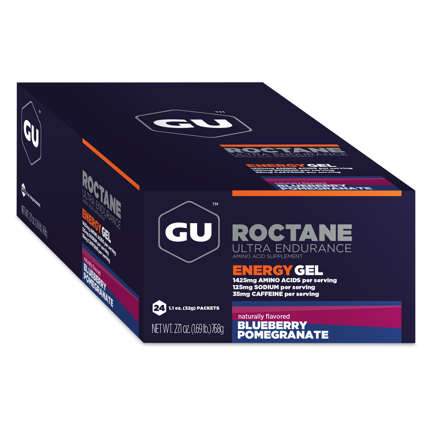 GU Energy Roctane Ultra Endurance Energy Gel packets, vegan, gluten-free, kosher, dairy-free sports nutrition for running and biking.
