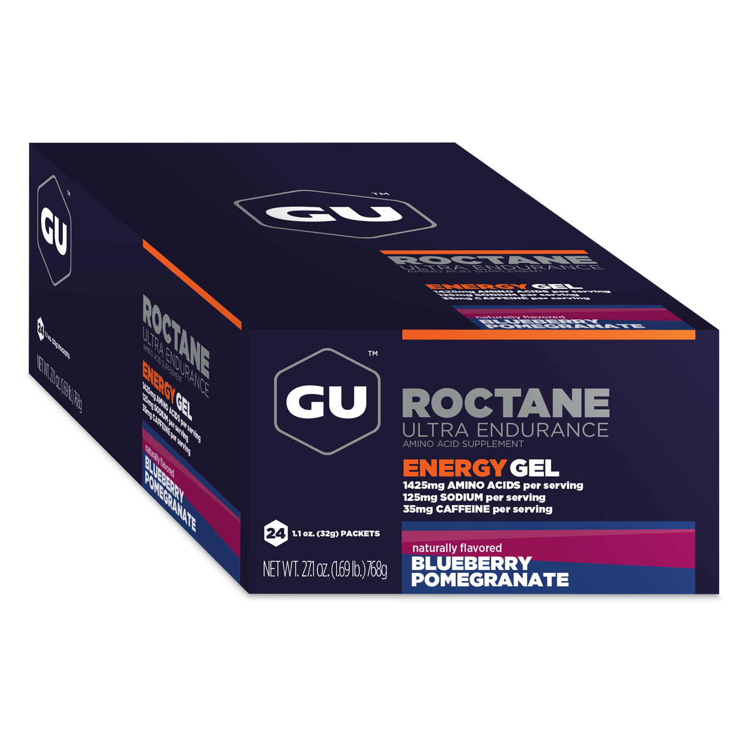 GU Energy Roctane Ultra Endurance Energy Gel packets, vegan, gluten-free, kosher, dairy-free sports nutrition for running and biking.