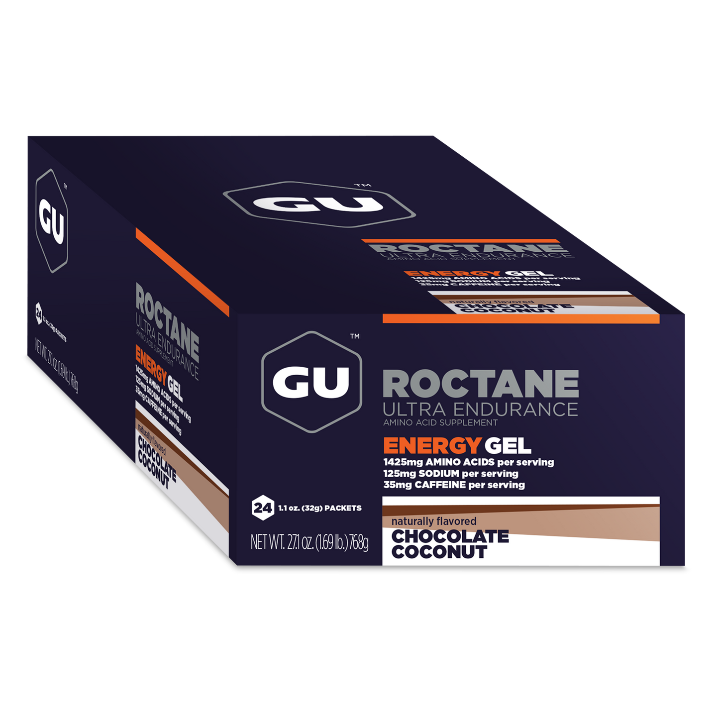 GU Energy Roctane Ultra Endurance Energy Gel packets, vegan, gluten-free, kosher, dairy-free sports nutrition for running and biking.