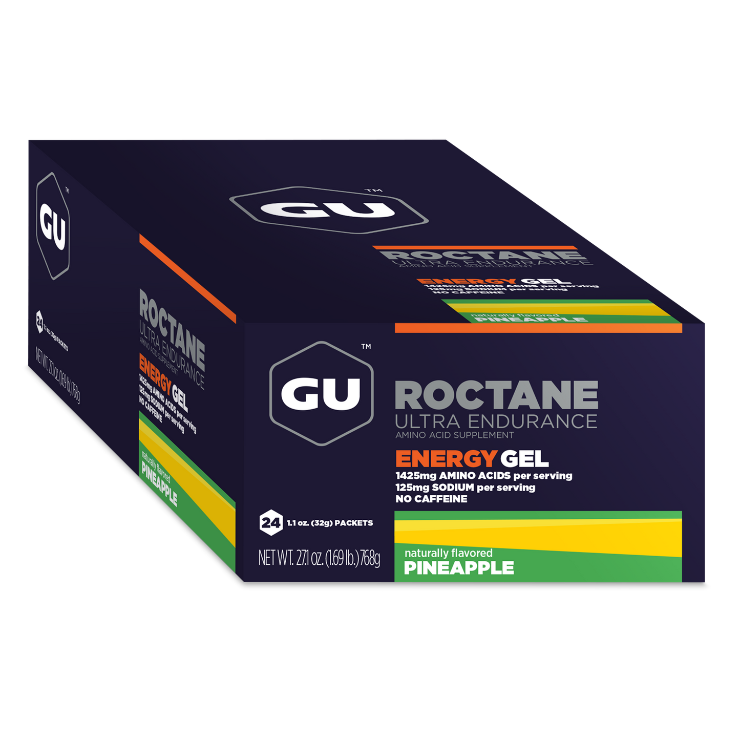 GU Energy Roctane Ultra Endurance Energy Gel packets, vegan, gluten-free, kosher, dairy-free sports nutrition for running and biking.