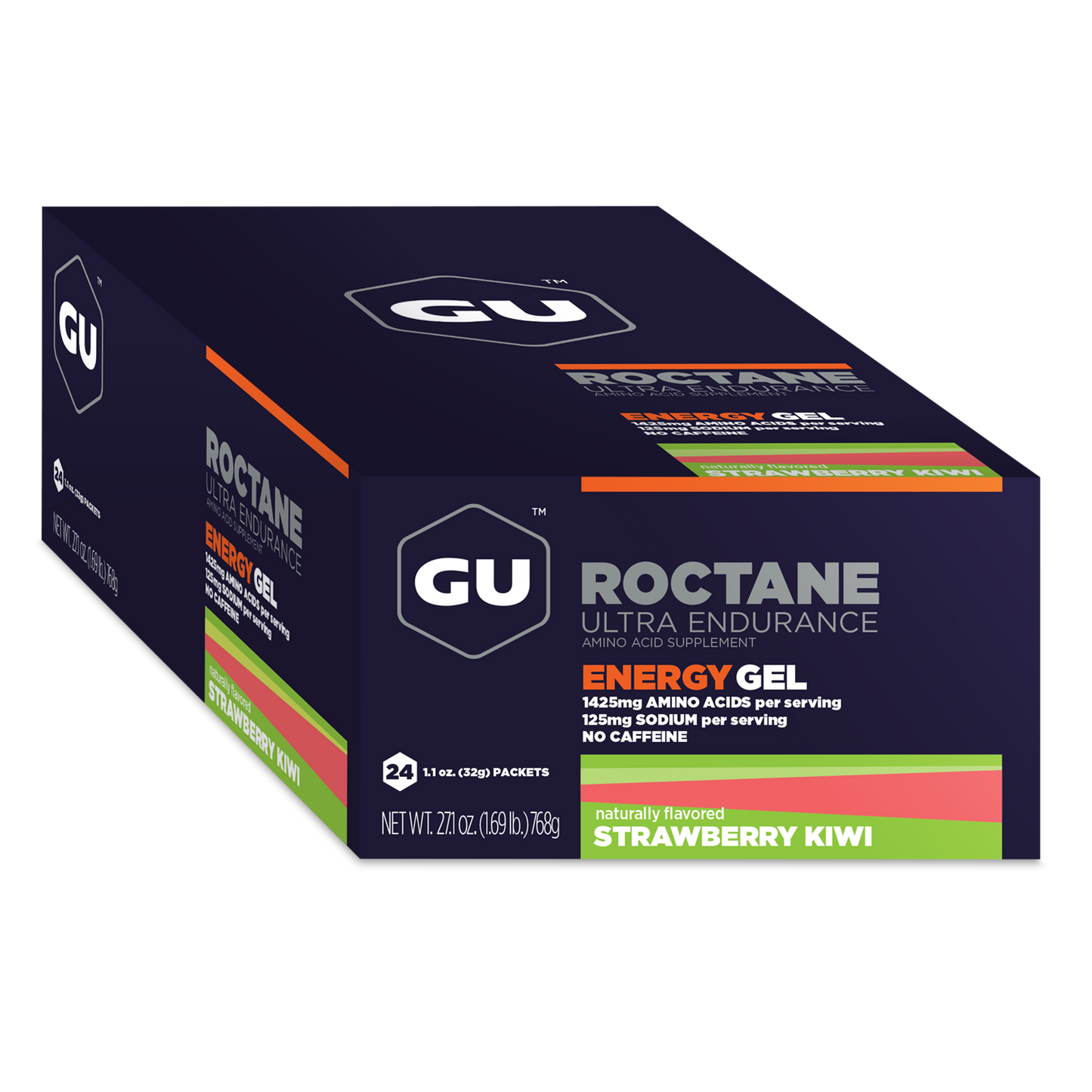 GU Energy Roctane Ultra Endurance Energy Gel in mixed flavors, vegan, gluten-free, kosher, dairy-free, for running and outdoor sports.