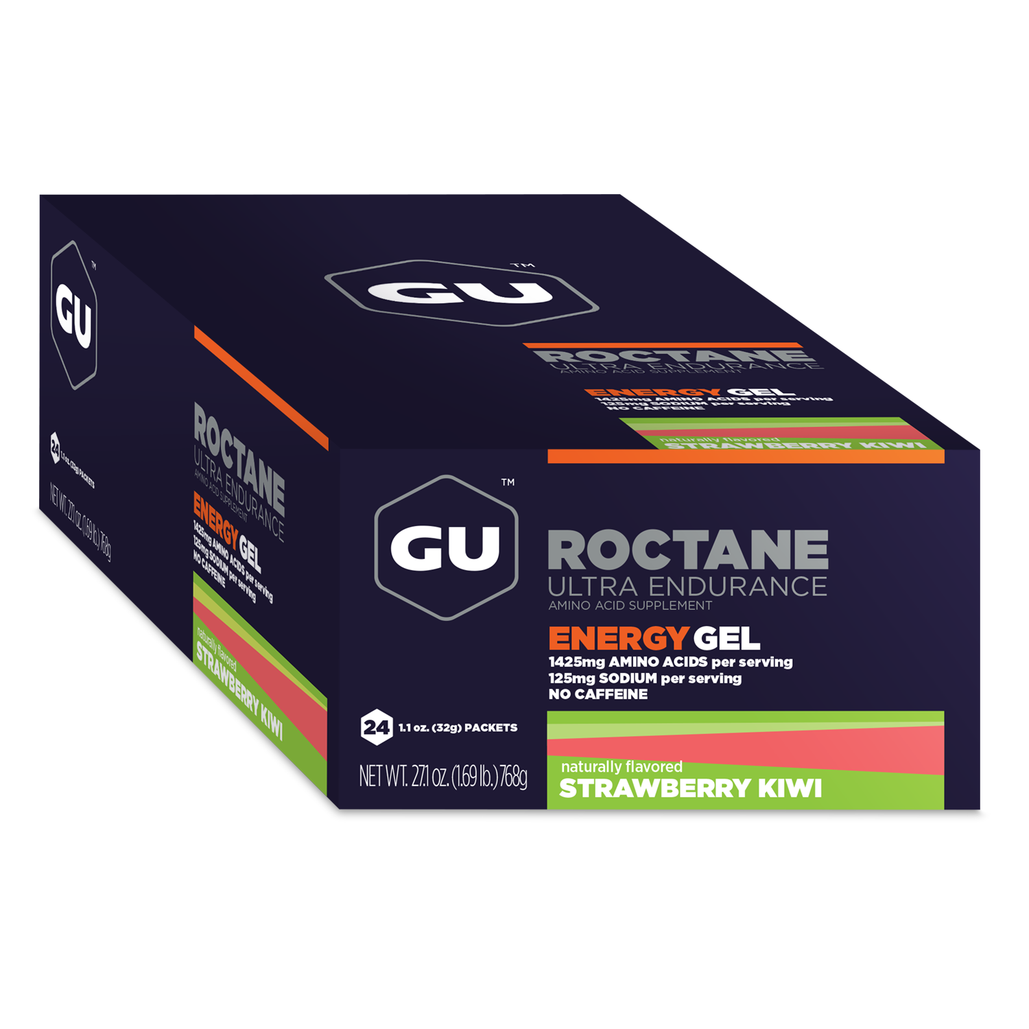 GU Energy Roctane Ultra Endurance Energy Gel in mixed flavors, vegan, gluten-free, kosher, dairy-free, for running and outdoor sports.