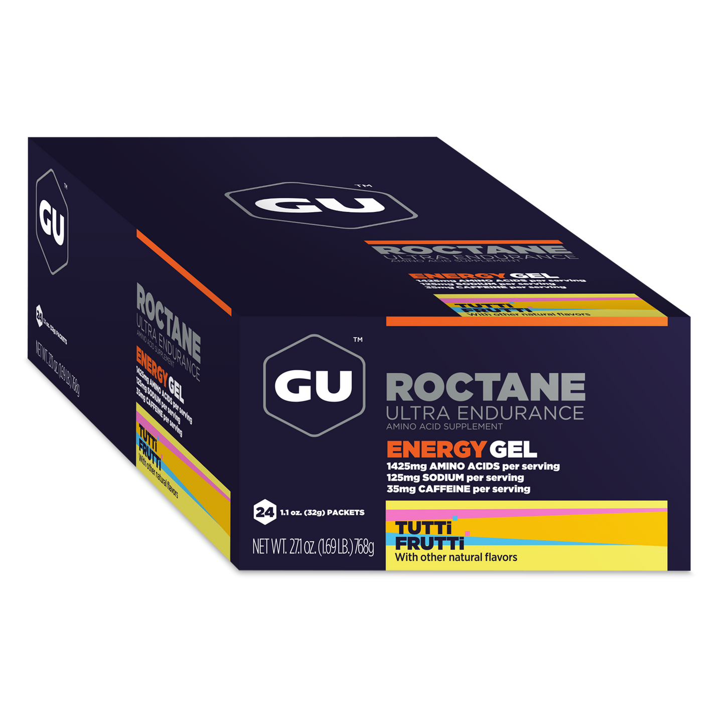 GU Energy Roctane Ultra Endurance Energy Gel in mixed flavors, vegan, gluten-free, kosher, dairy-free, 24-pack for sports nutrition.