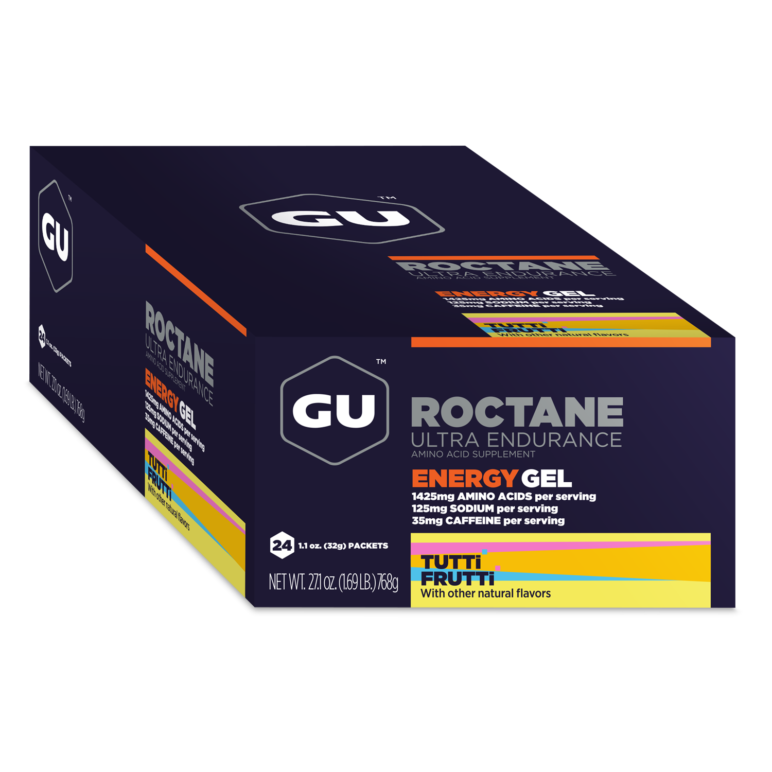 GU Energy Roctane Ultra Endurance Energy Gel in mixed flavors, vegan, gluten-free, kosher, dairy-free, 24-pack for sports nutrition.