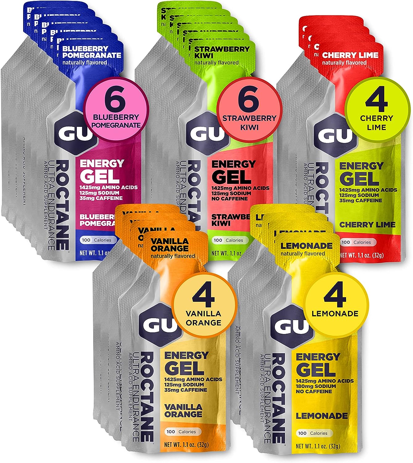GU Energy Roctane Ultra Endurance Energy Gel packets, vegan, gluten-free, kosher, dairy-free, ideal for running, biking, hiking, skiing.