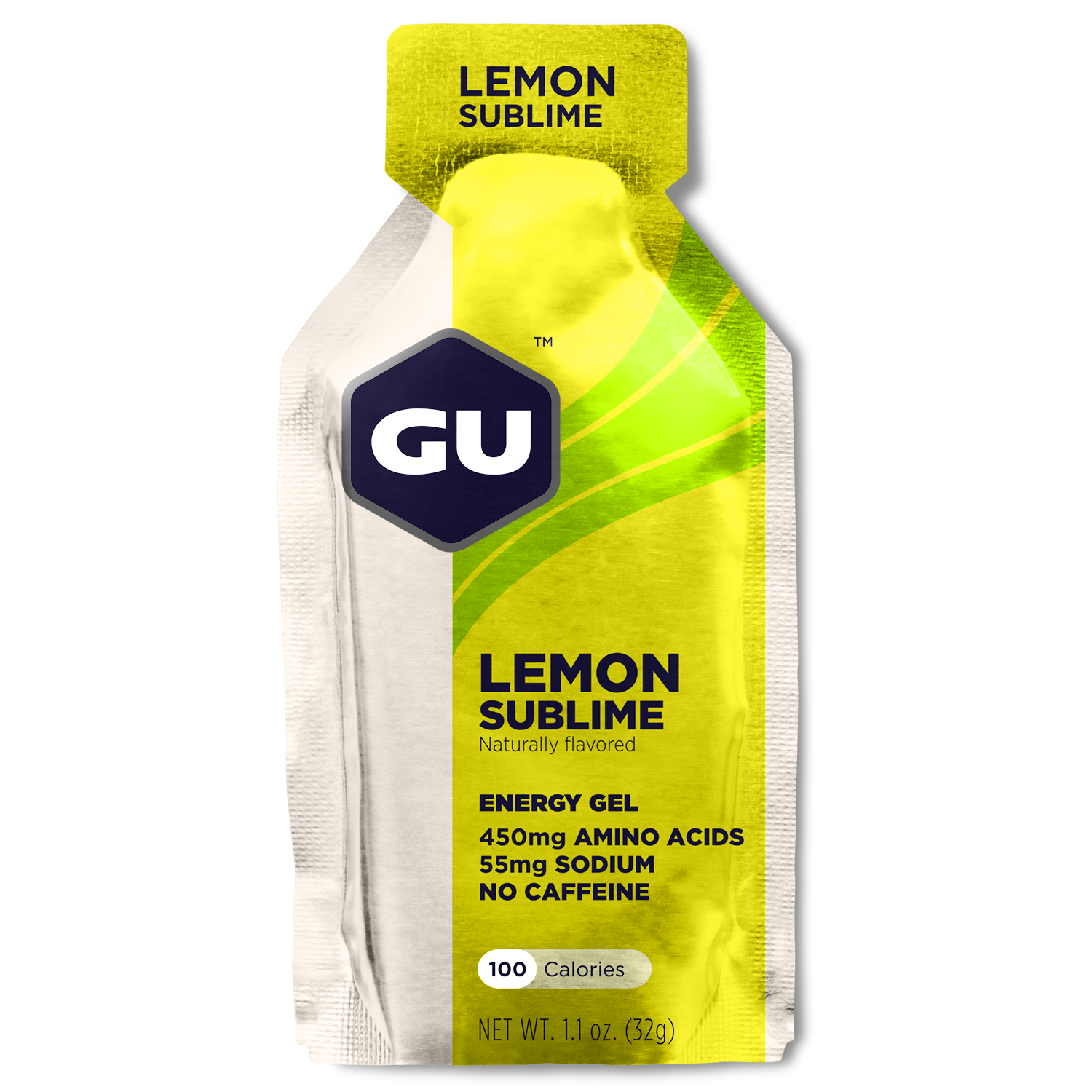 GU Energy Original Sports Nutrition Energy Gel in Lemon Sublime flavor, 24-count package with individual gel packets.
