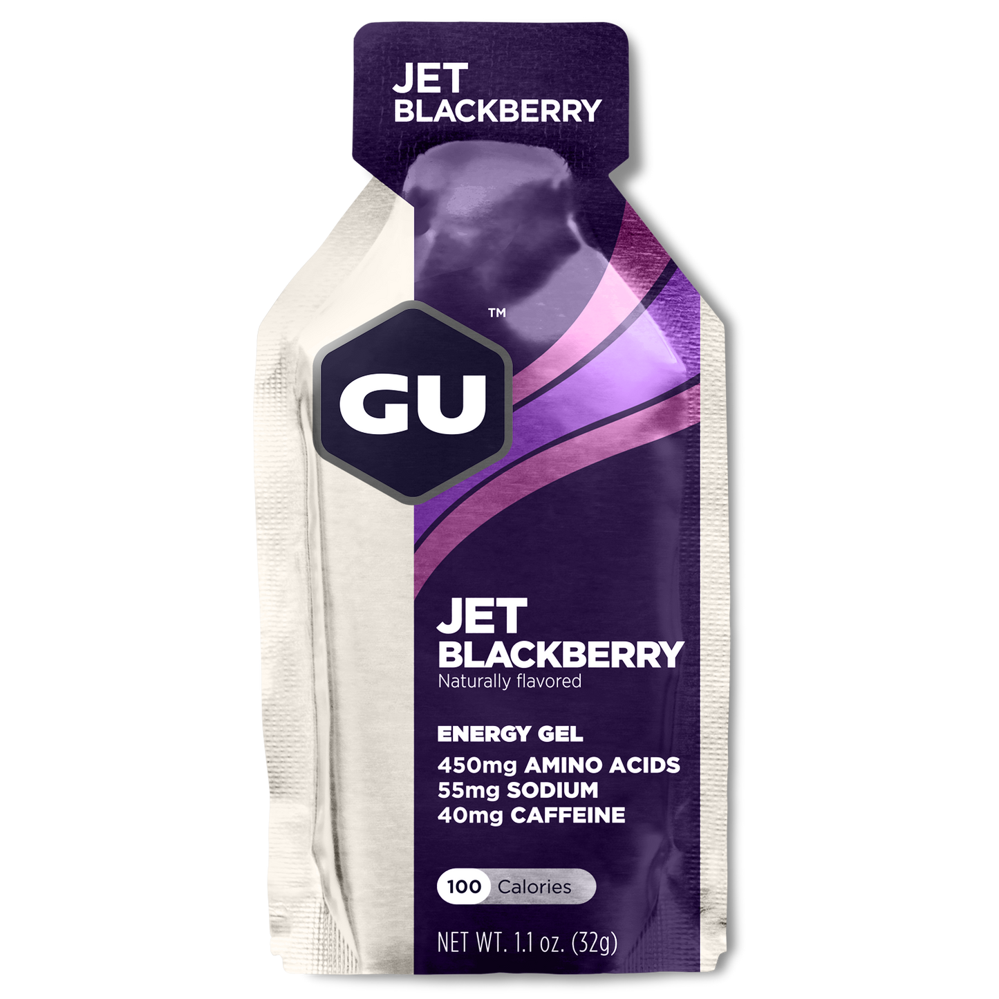 GU Energy Original Sports Nutrition Energy Gel in Jet Blackberry flavor, 24-count pack with vibrant packaging design.