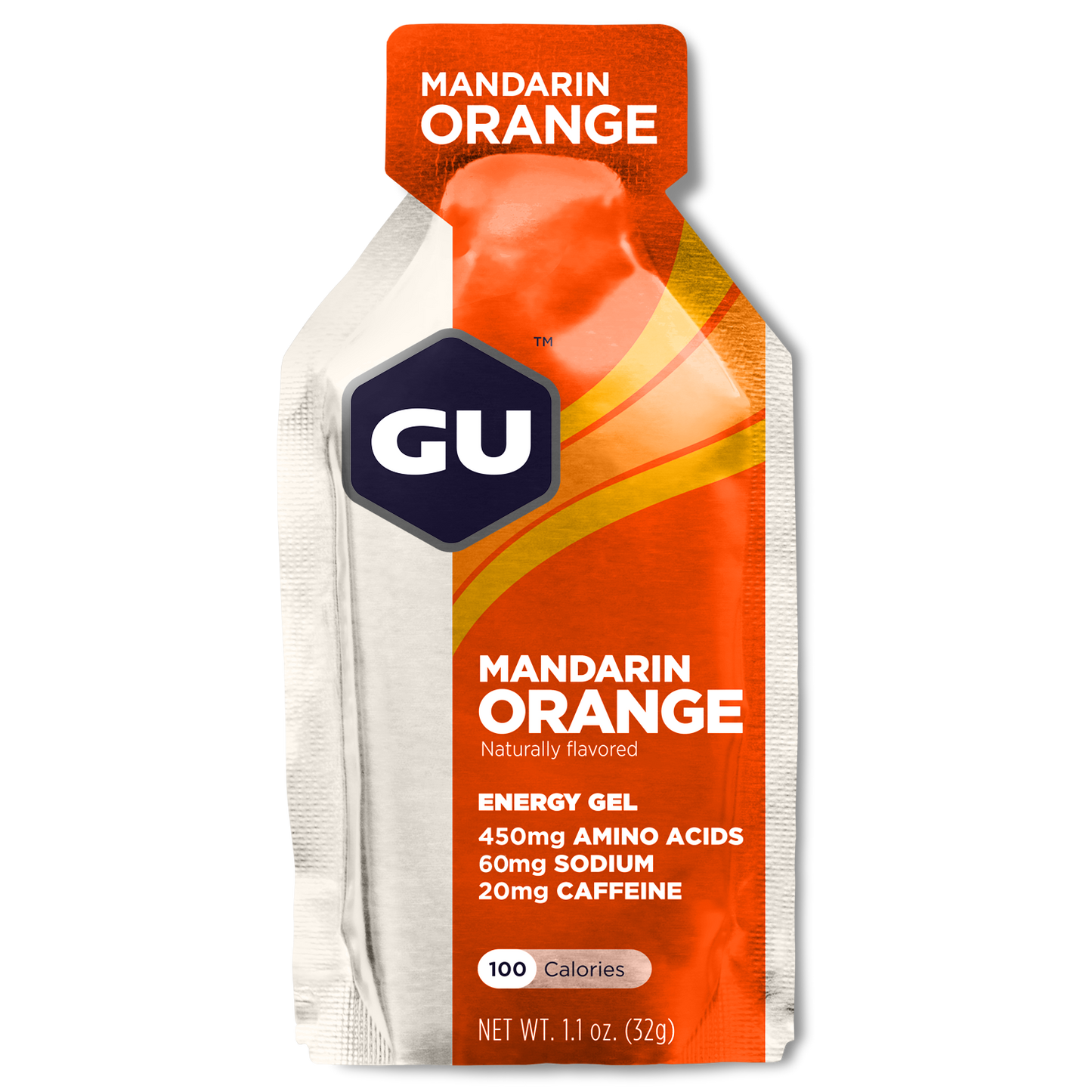 GU Energy Original Sports Nutrition Energy Gel in Mandarin Orange flavor, 24-count pack displayed on a white background.