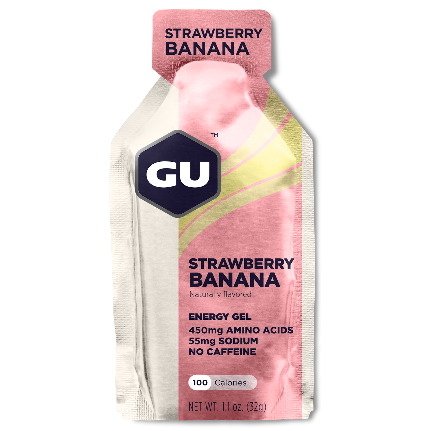 GU Energy Original Sports Nutrition Energy Gel in Strawberry Banana flavor, 24-count packaging.