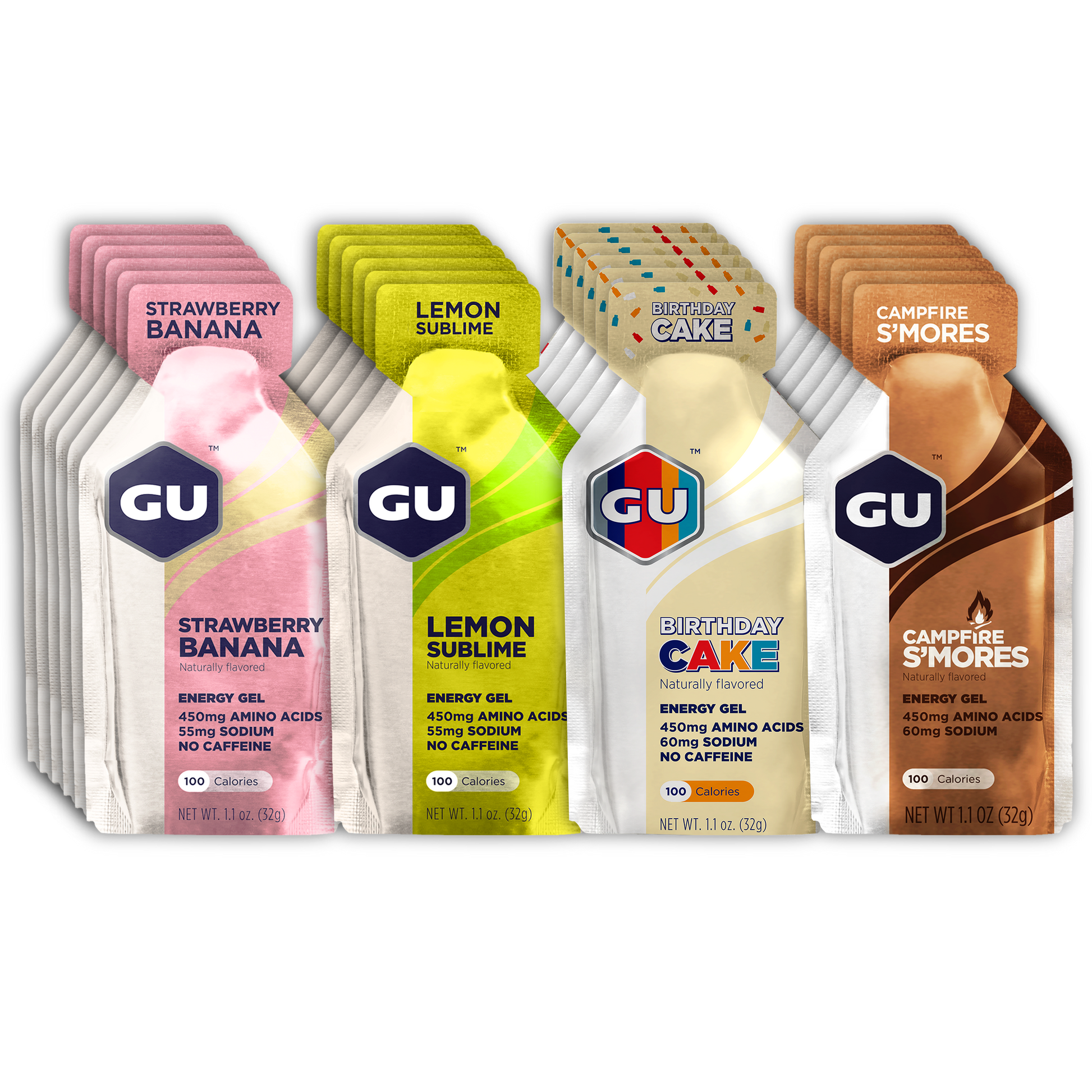 GU Energy Labs Original Sports Nutrition Energy Gel, 24-count mixed flavor box with vibrant packaging.