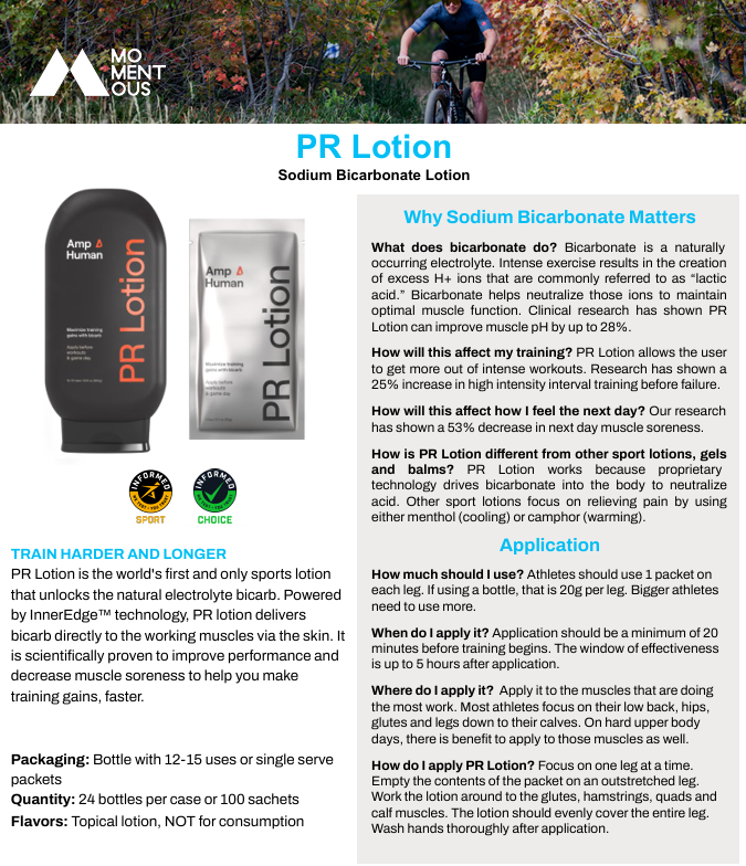 Momentous PR Lotion body care bottle featuring InnerEdge Technology for skin nourishment and hydration.