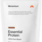 Momentous chocolate plant-based protein powder bag, featuring pea and rice protein, vegan and gluten-free.