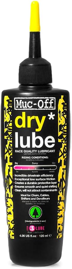 Muc-Off Dry Lube 120ml bottle for automotive parts and accessories, showcasing the sleek design and easy-to-use nozzle.