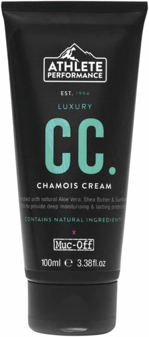 Muc-Off Chamois Cream in a tube, designed for comfort during cycling, with a smooth texture and clear label.