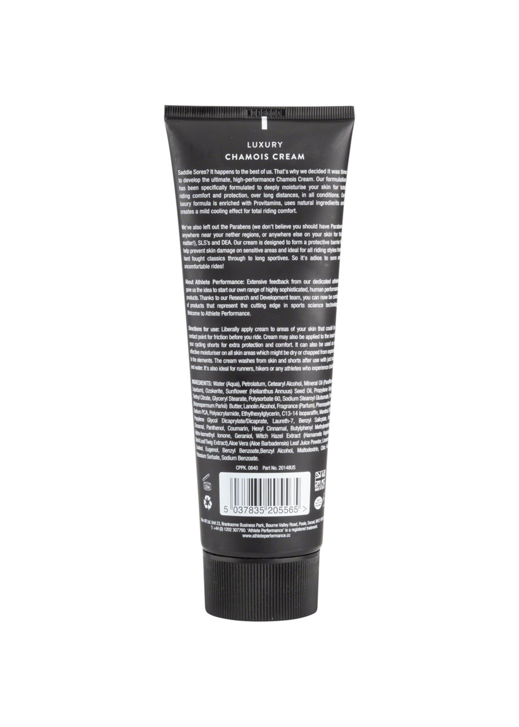 Muc-Off Chamois Cream 250ml tube showing the product packaging and label for skin comfort during cycling or sports activities.