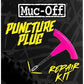 Muc-Off puncture plug repair kit with tire plugger and plugs for tubeless MTB, road, and gravel bike tires in pink.