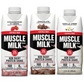 Muscle Milk Neapolitan variety 12 pack, featuring protein recovery bottles in chocolate, strawberry, and vanilla flavors.
