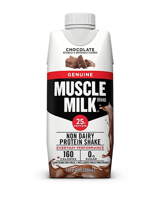 Muscle Milk Neapolitan Variety 12 Pack featuring protein recovery drinks in chocolate, strawberry, and vanilla flavors.