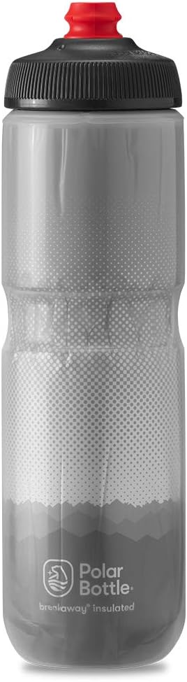 Polar Bottle Breakaway insulated water bottle in charcoal and silver, BPA-free 24 oz sports and cycling squeeze bottle for outdoors.