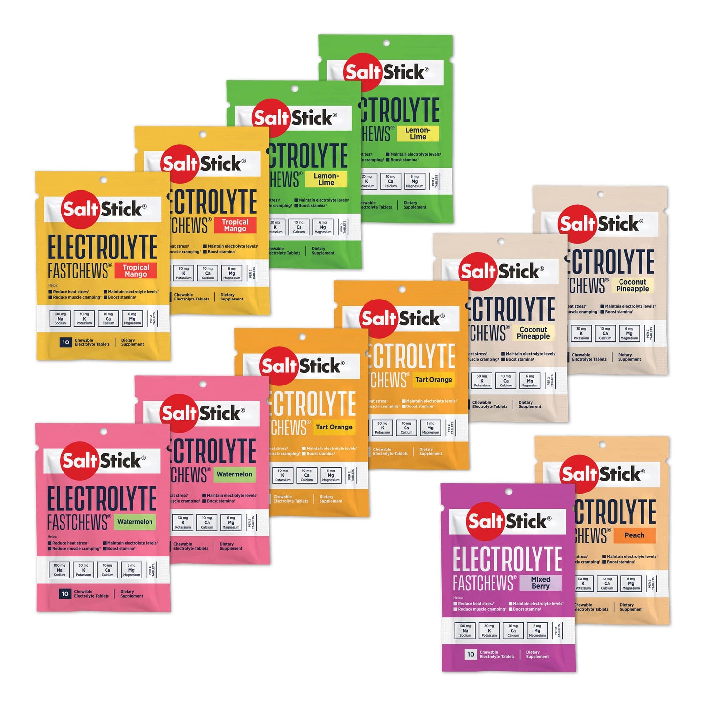 ProLine Sports Nutrition SaltStick Fastchews electrolyte replacement tablets in orange packaging for rehydration and sports recovery.