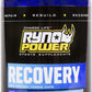 Ryno Power Recovery Capsules with 12 amino acids for muscle regeneration in a clear bottle against a neutral background.