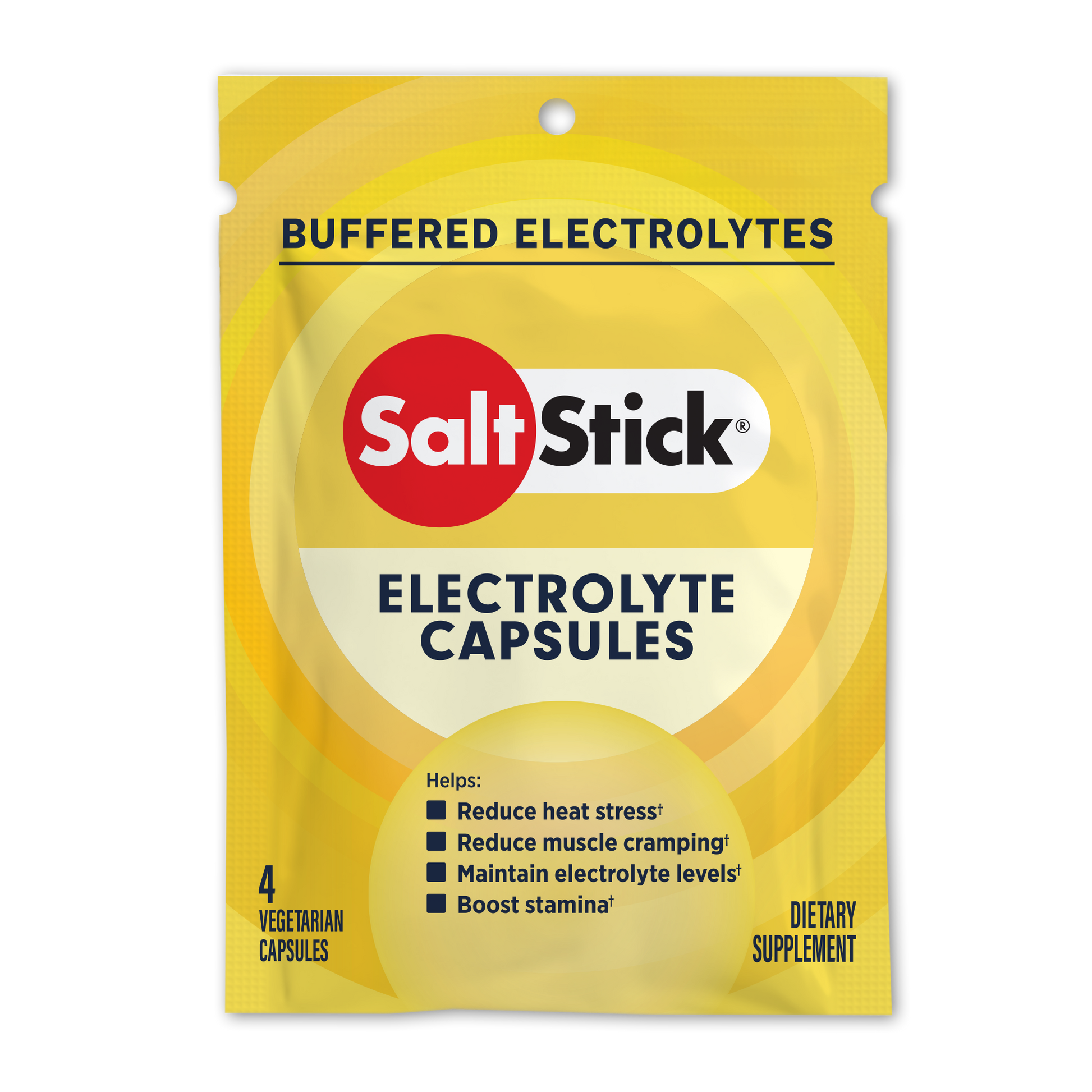 SaltStick Caps electrolyte replacement capsules in a 4ct packet, designed for hydration and replenishing electrolytes.