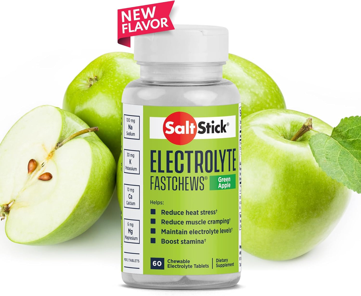 SaltStick Fastchews electrolyte tablets in lemon-lime flavor for hydration, exercise recovery, and sports performance, 60 count.