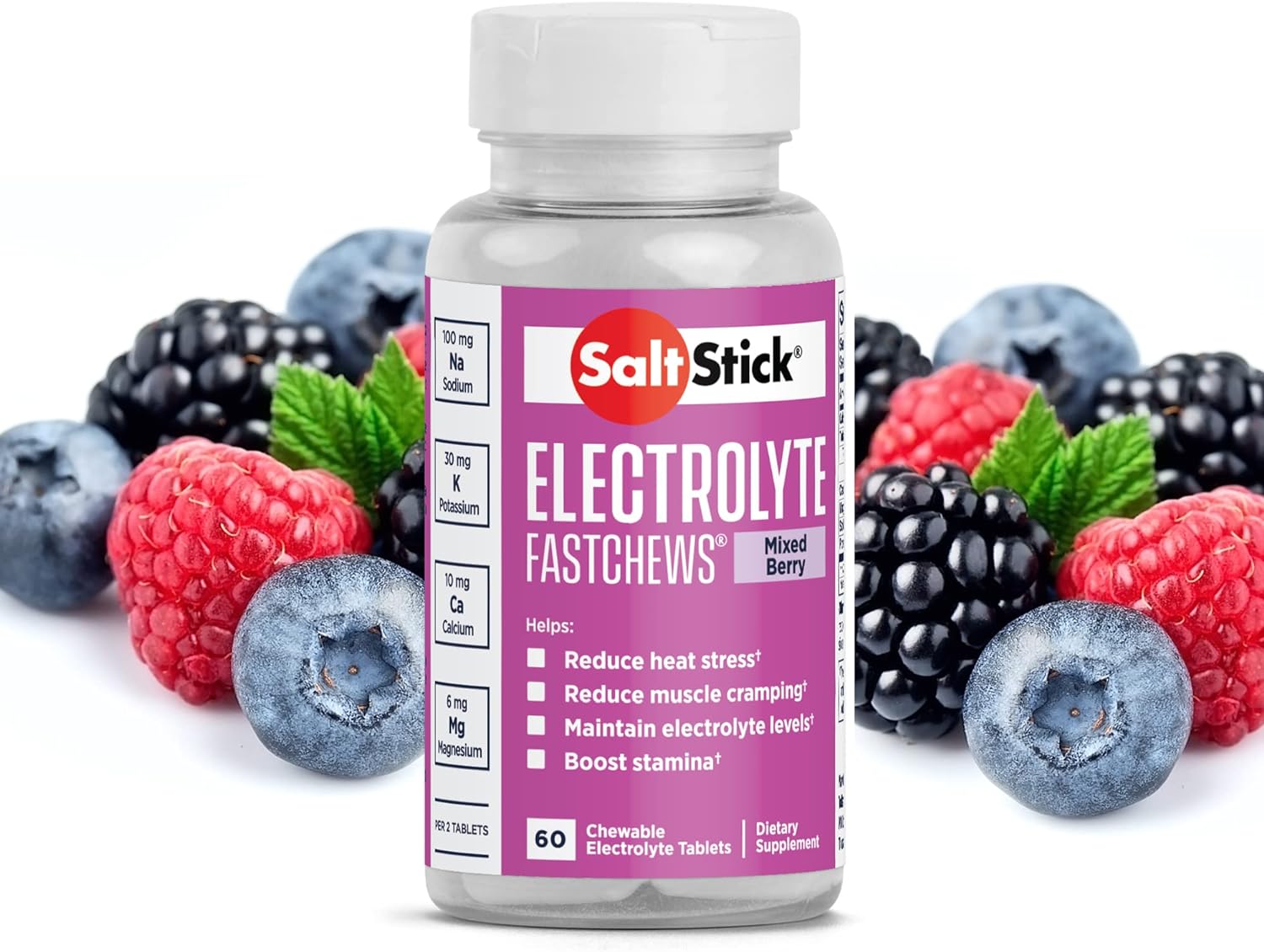 SaltStick FastChews electrolyte tablets in zesty lemon-lime flavor, hydration and recovery supplement for athletes and active individuals.
