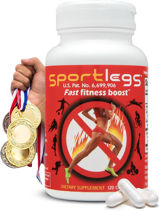 SportLegs Premium Endurance Supplement bottle with 120 capsules, designed to support athletic performance and stamina.