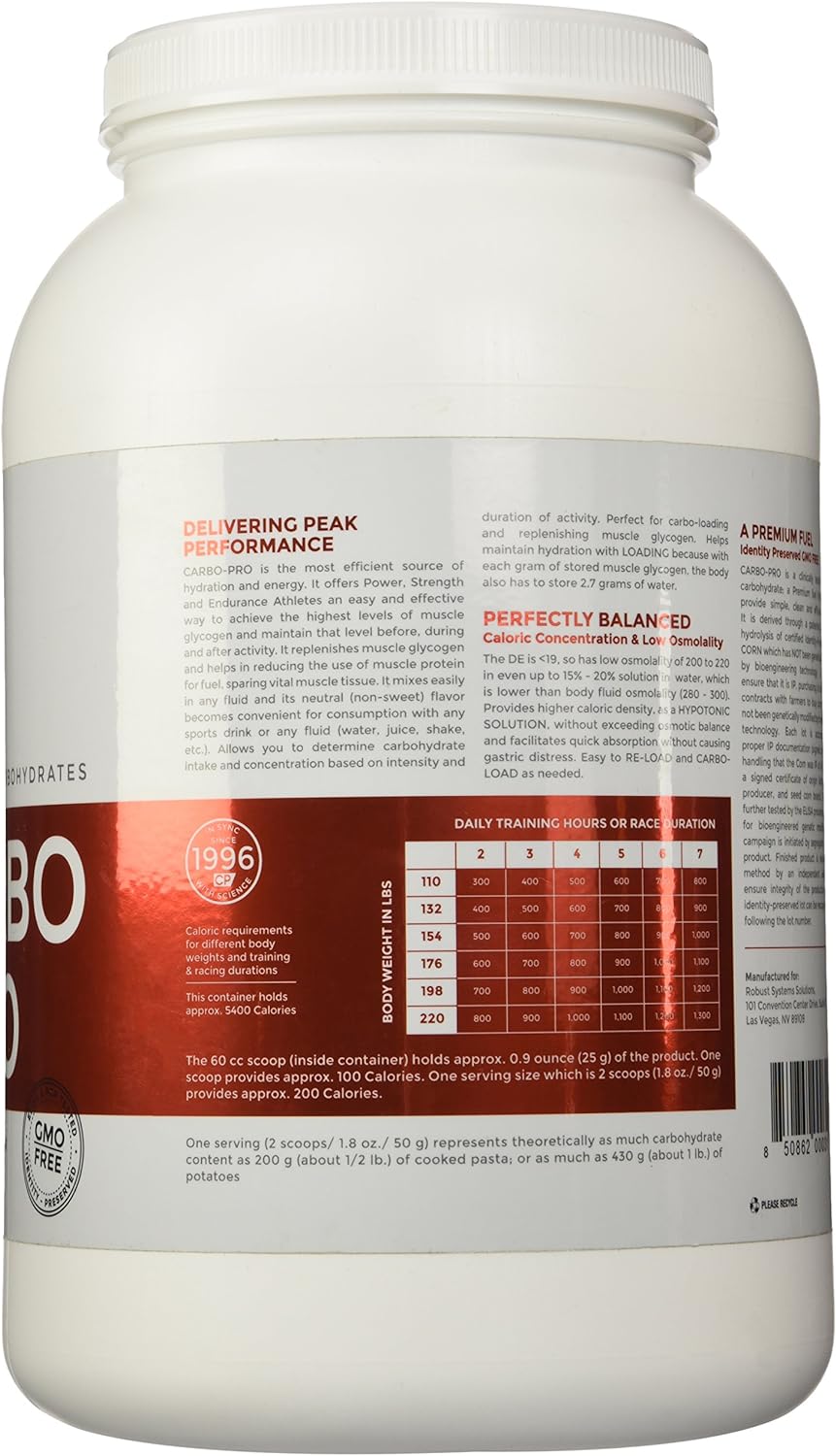 Carbo-Pro by SportQuest 3 lb. energy drink powder in a clear container with a scoop for easy serving.